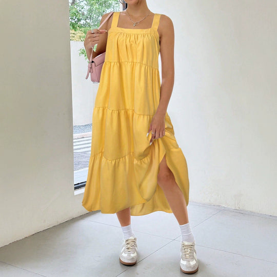 Damen luftiges Maxikleid mit Rüschendetails und seitlichem Schlitz R&B
