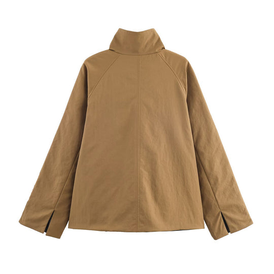 Damen urbane Oversized-Jacke mit hohem Kragen R&B