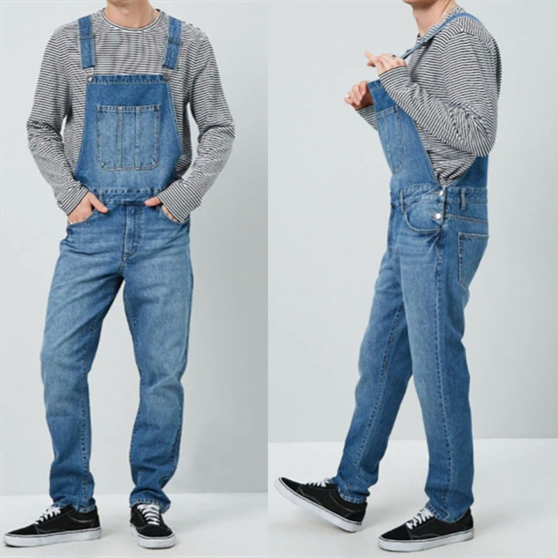Herren Denim Latzhose im Vintage-Stil mit regulierbaren Trägern und praktischen Taschen