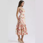 Damen Maxikleid mit floralem Print und voluminösem Rock R&B