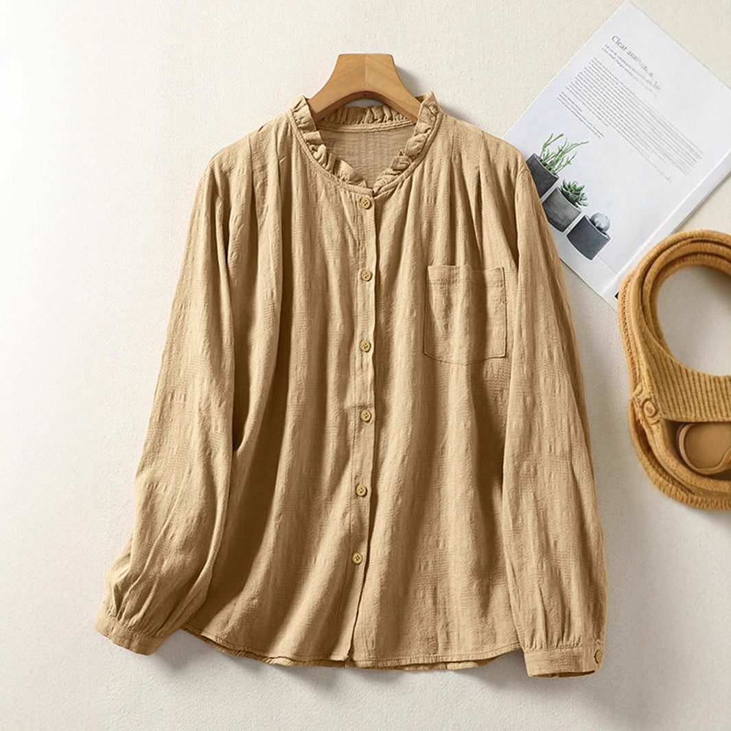 Damen Bluse mit Rüschenkragen und Knopfverschluss R&B
