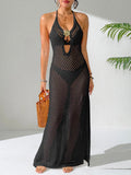 Damen eleganter unifarbener Netz-Strandüberwurf R&B