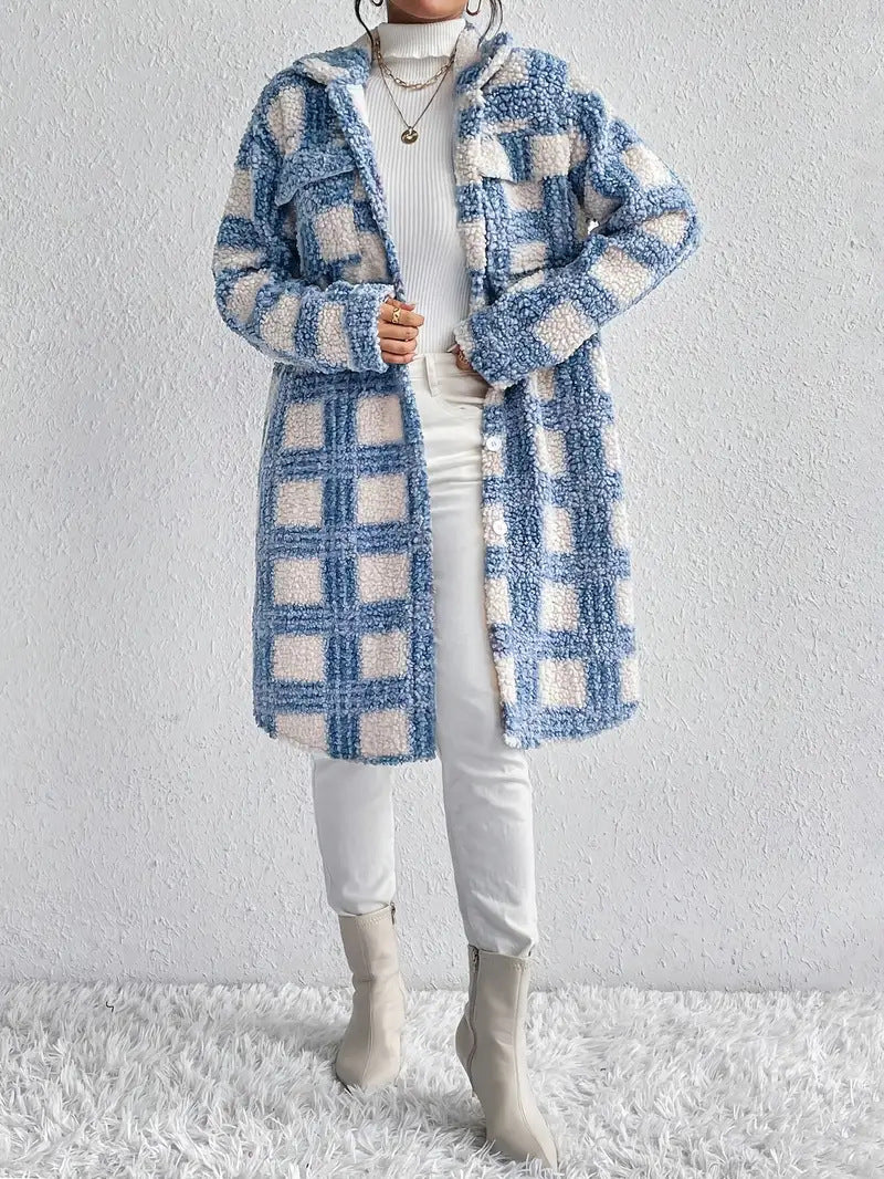 Damen Karierter Fleece-Mantel R&B