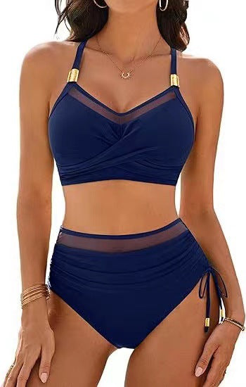 Damen Hochwertiges Bikini-Set mit transparenten Akzenten und modischem Wickeldesign R&B