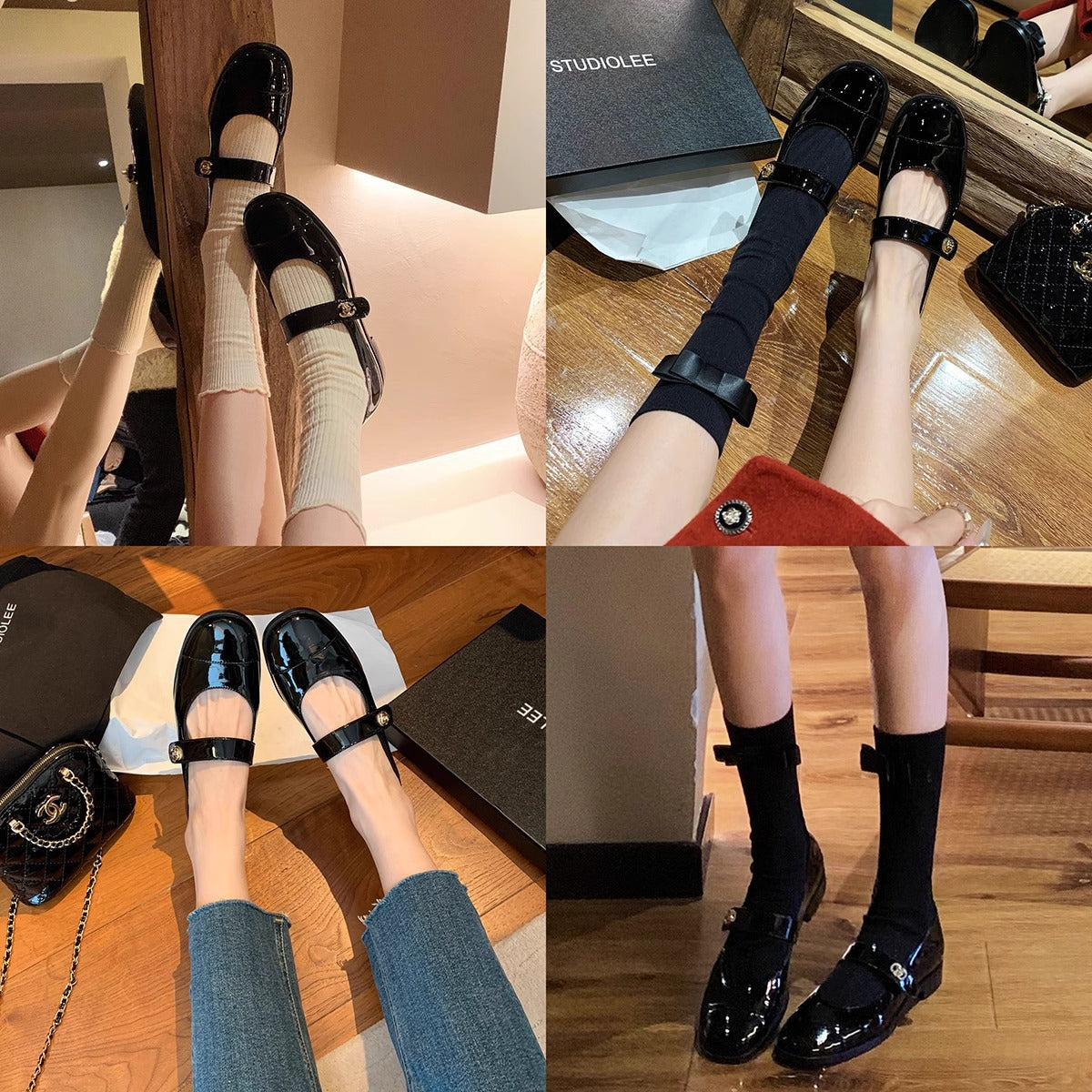 Damen Ballerinas mit eleganter Riemchenverzierung und modischem Kontrastdesign