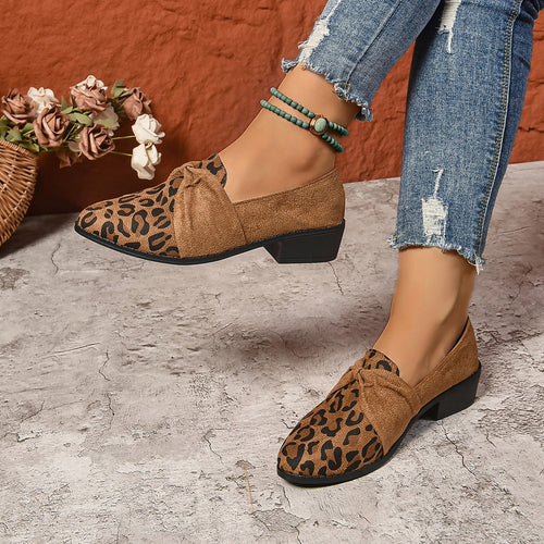 Damen Mokassin-Pantoletten mit modischem Leoparden-Print und dekorativem Schleifen-Detail R&B