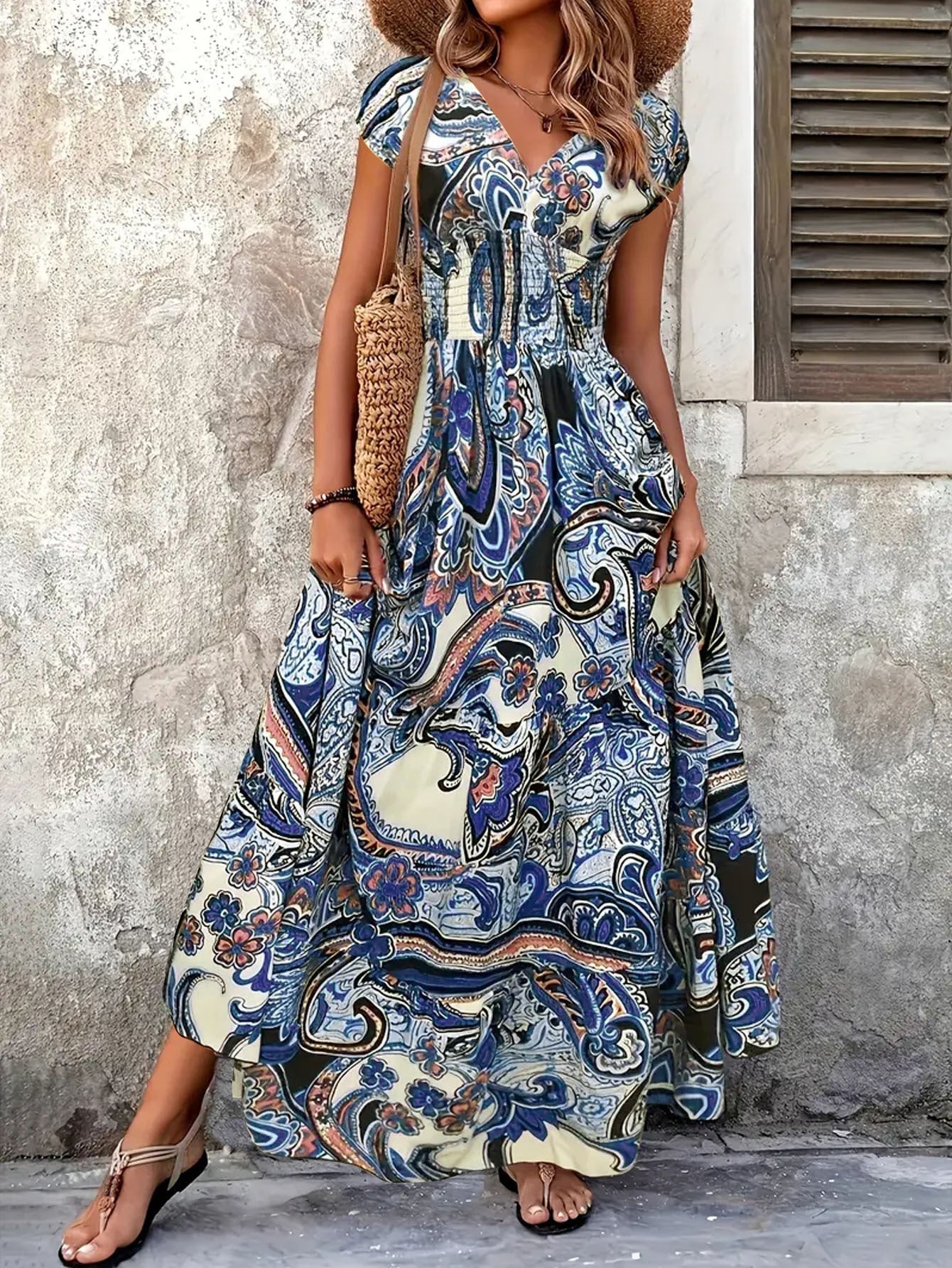 Damen Maxi-Kleid mit floralem Paisley-Muster und schmeichelndem Schnitt R&B