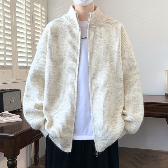 Damen Schicker und flauschiger Strickjacke mit hochgeschlossenem Reißverschluss R&B