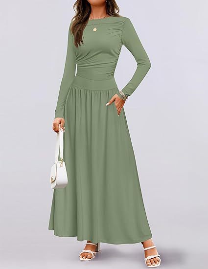 Damen Langärmliges Maxikleid mit eleganten Rüschendetails und praktischen Taschen R&B