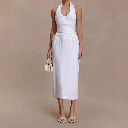 Damen Elegantes und figurbetontes Midikleid mit Halter-Ausschnitt R&B