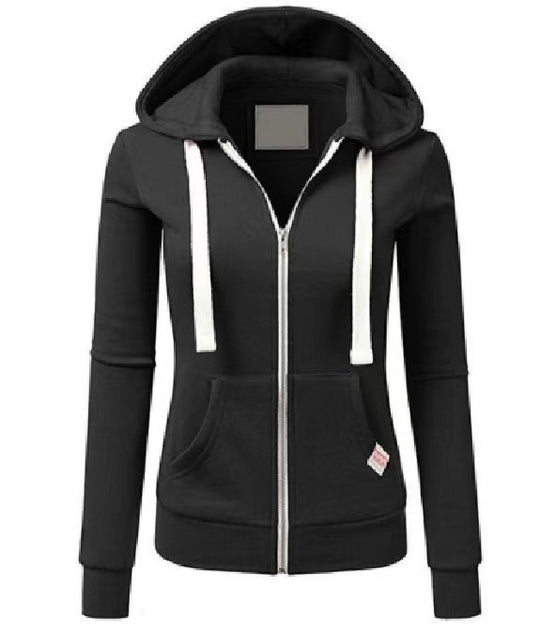 Damen sportliche Kapuzenjacke mit durchgehendem Reißverschluss und praktischen Taschen R&B