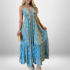 Damen Maxikleid Im Verspielten Boho-Stil mit Tiefem V-Ausschnitt und Schwingendem Rock R&B