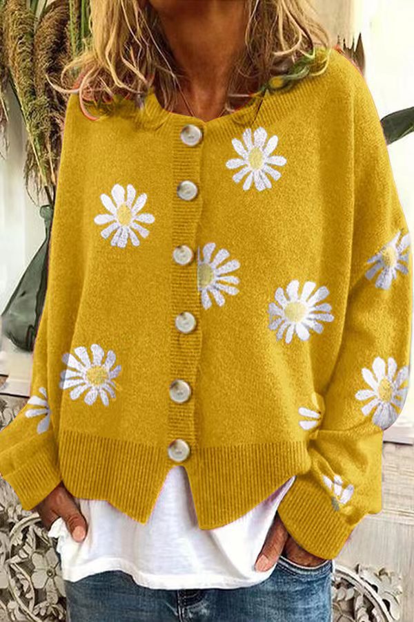 Damen Farbiger Baumwollpullover mit Blumenmuster R&B
