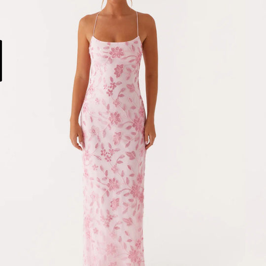 Damen Couture Maxikleid mit floralem Smock-Design und verführerischem Rücken R&B