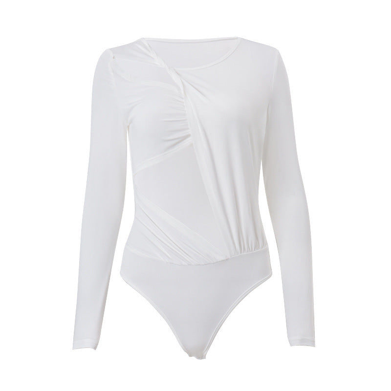 Damen Eleganter Longsleeve Bodysuit mit raffiniertem Drapierungsdesign R&B