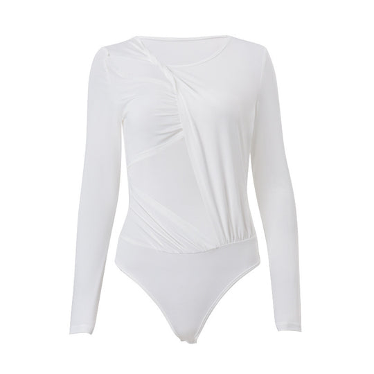Damen Eleganter Longsleeve Bodysuit mit raffiniertem Drapierungsdesign R&B