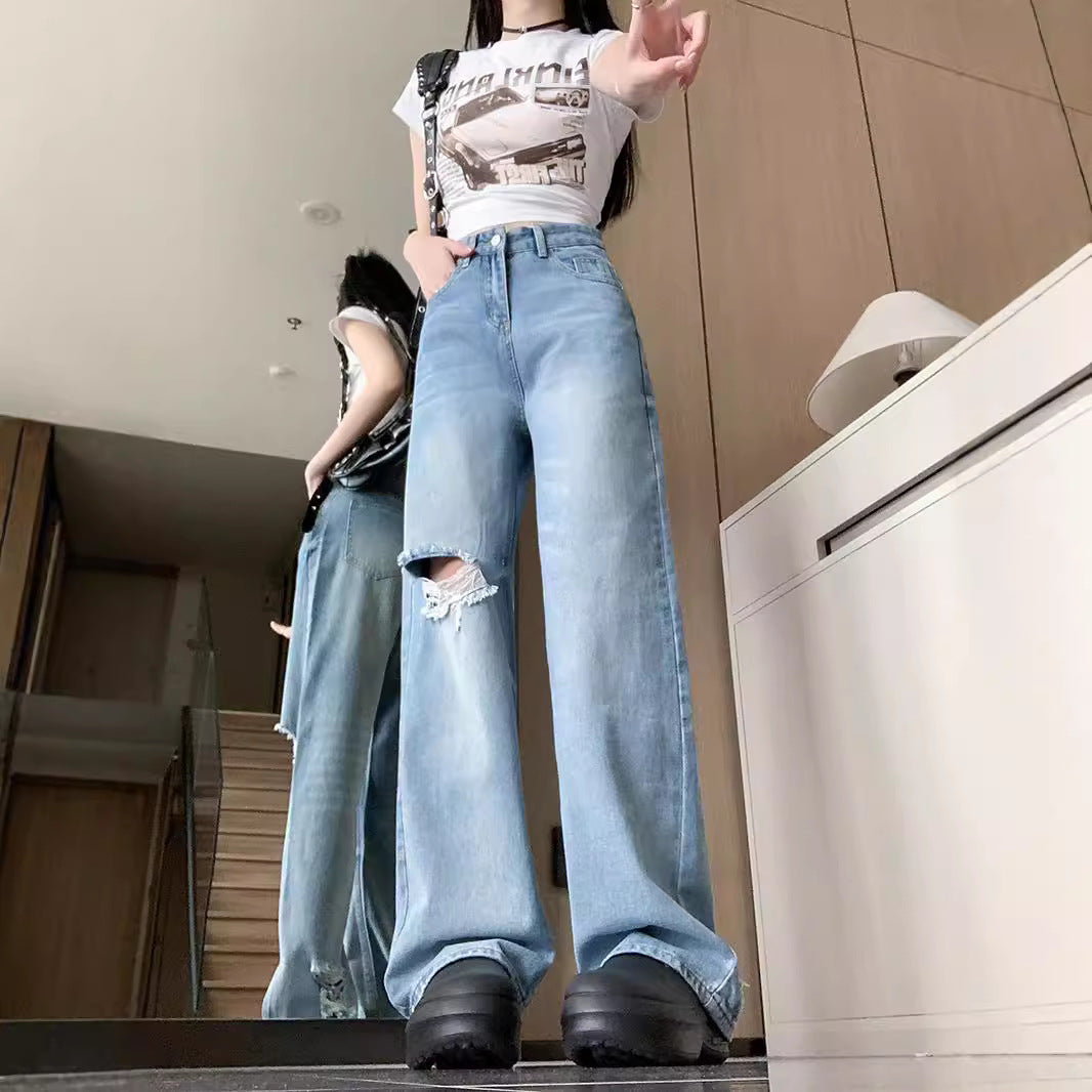 Damen Weit geschnittene Destroyed Jeans im lässigen Vintage-Stil R&B
