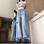 Damen Weit geschnittene Destroyed Jeans im lässigen Vintage-Stil R&B