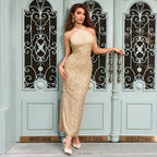 Damen Glamouröses Abendkleid mit funkelndem Paillettenoberteil und elegantem Rückenausschnitt R&B