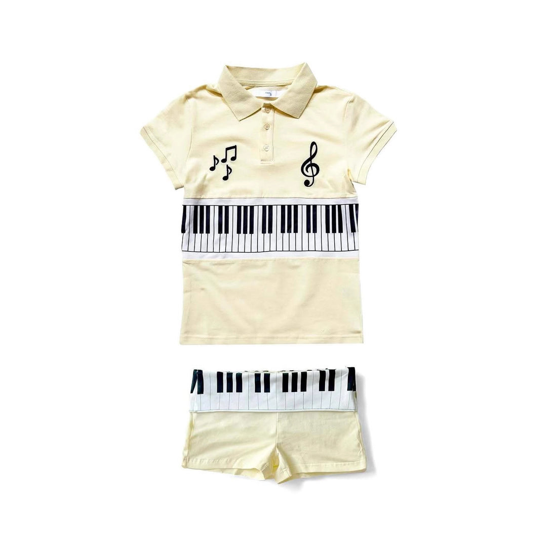 Damen Poloshirt und Shorts Set mit musikalischem Design R&B