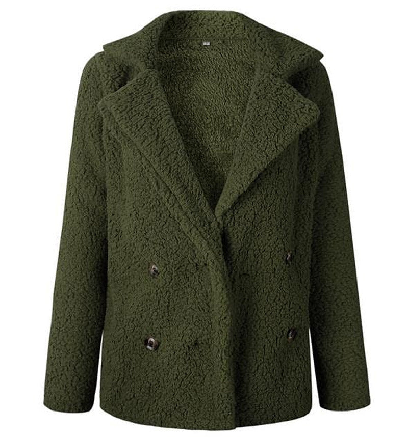 Damen Flauschiger Doppelreiher Blazer aus Kunstfell R&B
