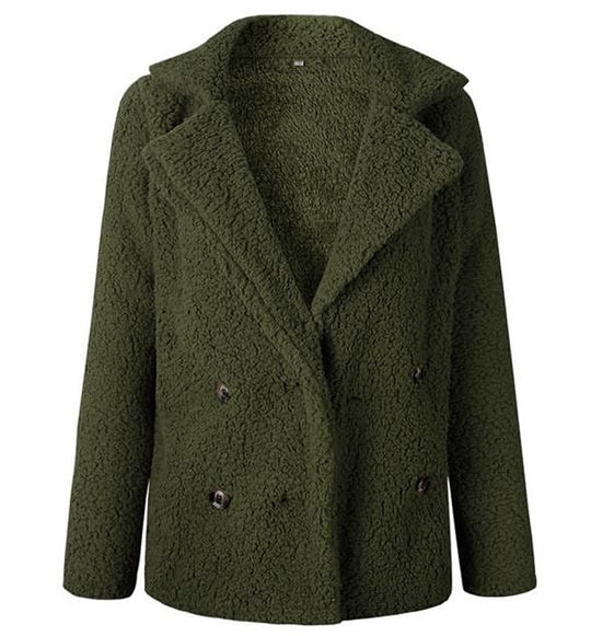 Damen Flauschiger Doppelreiher Blazer aus Kunstfell R&B