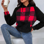 Damen kuscheliger Fleece-Hoodie im modernen Karomuster