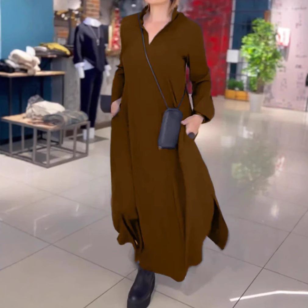 Damen Langblusenkleid mit praktischen Seitentaschen und modernem Schnitt R&B