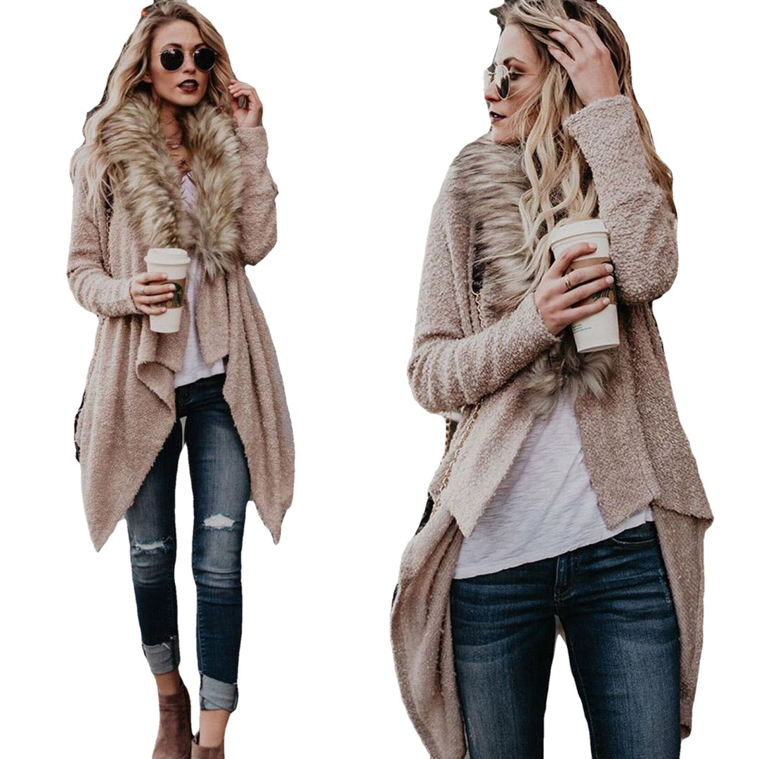 Damen Strickjacke mit kuscheligem Kragen und asymmetrischem Schnitt R&B