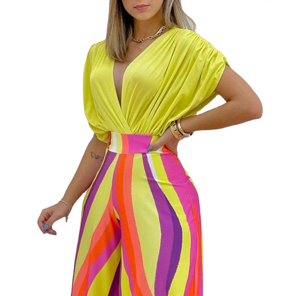 Damen Blusenset mit weitem Hosenbein und floralem Print R&B