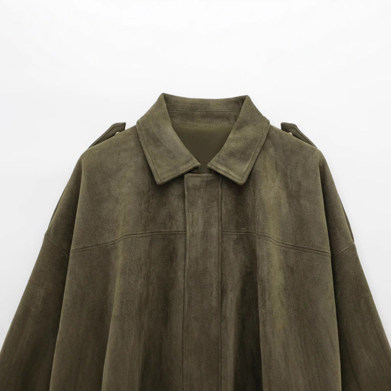 Damen lässige Kunstlederjacke mit elastischem Bund und praktischen Druckknöpfen R&B