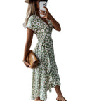 Damen florales Wickelkleid mit kurzem Ärmel und schwingendem Rock R&B