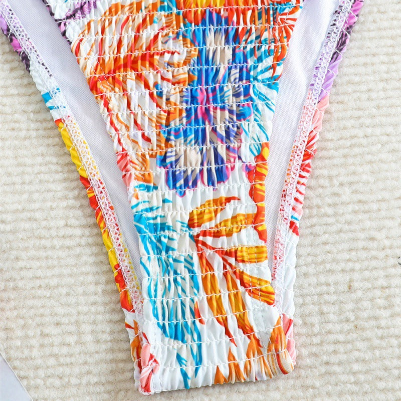 Damen Triangel-Bikini mit raffinierten Falten und floralem Design R&B