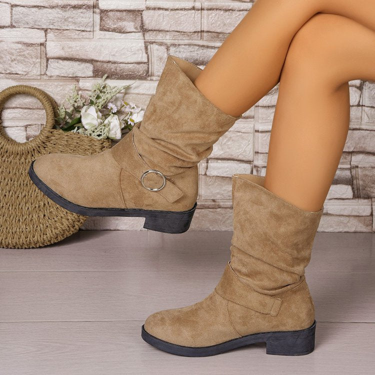 Damen Stiefeletten mit modischem Falten-Design und dekorativem Riemen R&B