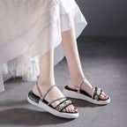 Damen modische Riemchen-Sandalen mit Perlenschmuck und gepolsterter Sohle