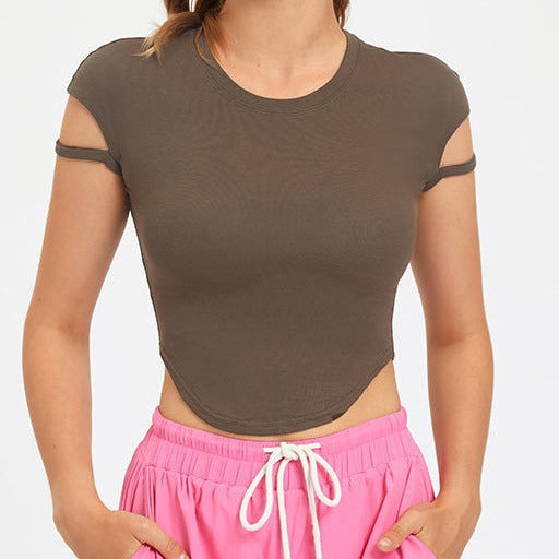 Damen Kurzarm-Crop-Top mit innovativem Design und elastischen Trägern R&B