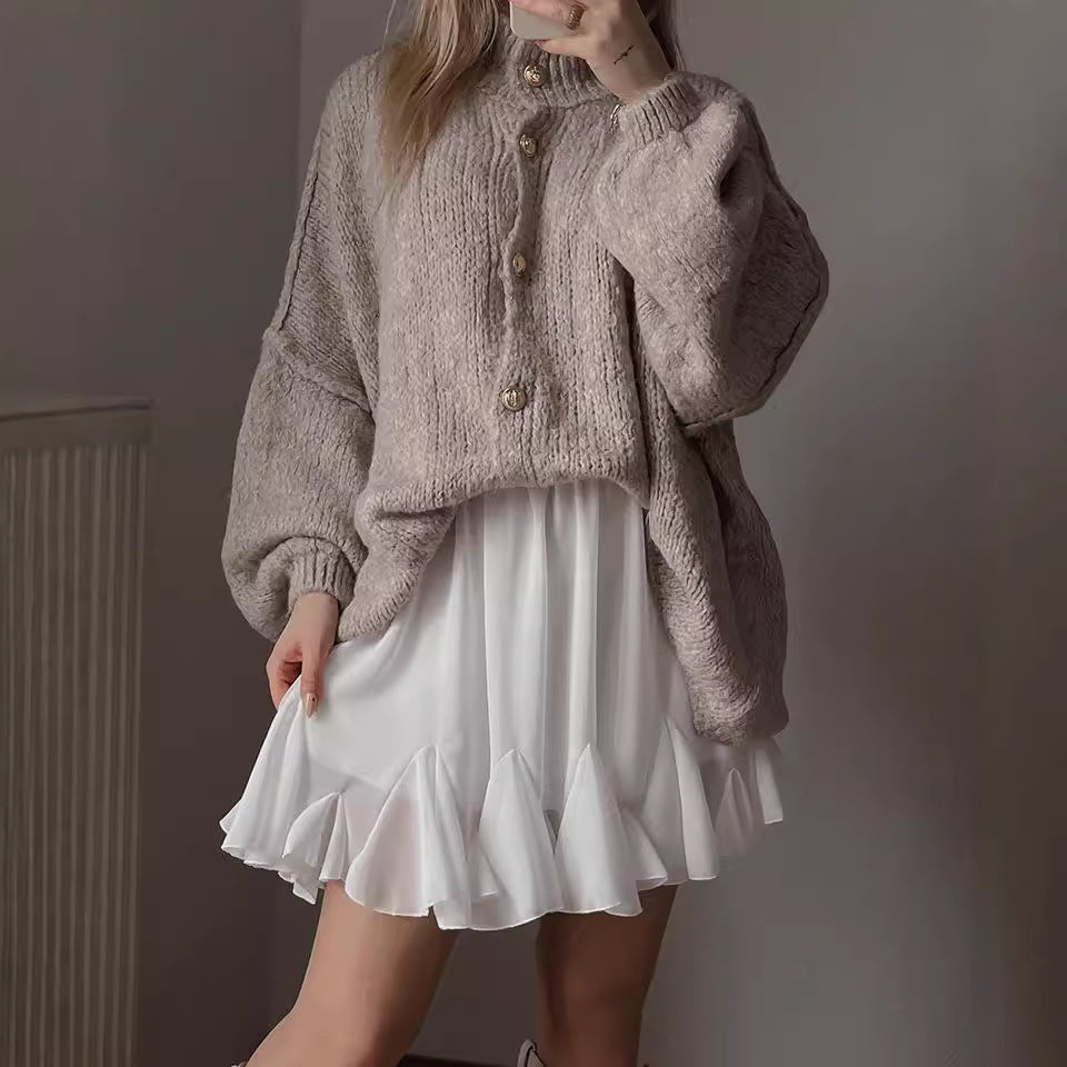 Damen Grobstrickpullover mit voluminösen Ärmeln und komfortablem Schnitt R&B