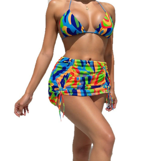 Damen Zweiteiliges Bikini-Set mit modischem Raffung und buntem Muster R&B