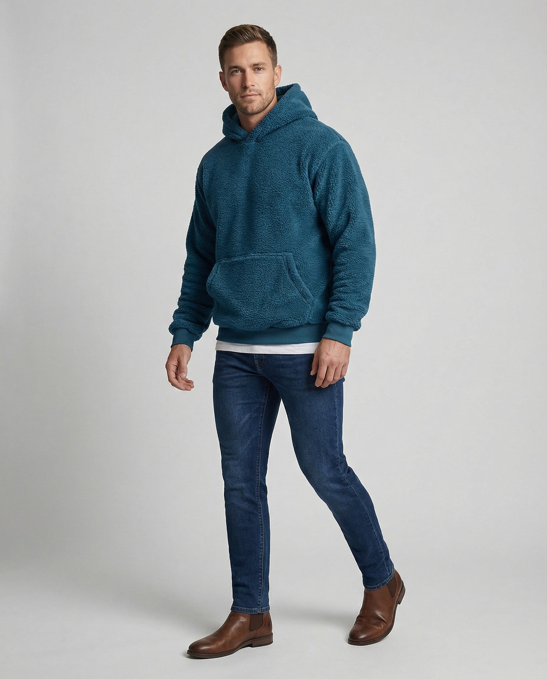 Teddy Pullover Herren weich mit praktischen Taschen