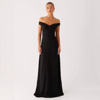 Damen Abendkleid mit Off-Shoulder-Design und elegantem Punktmuster R&B