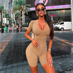 Damen Figurbetonter Kurzträger-Jumpsuit mit tiefem V-Ausschnitt