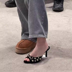 Damen elegante Mules mit goldenen Perlen R&B