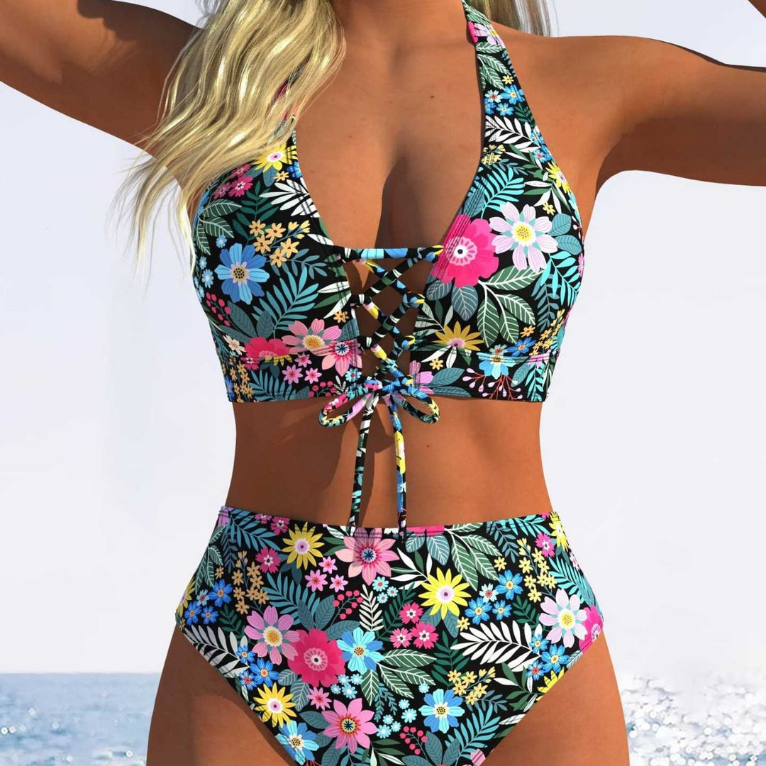 Damen Bikini-Set mit hoch tailliertem Schnitt und verspieltem Schnürdetail R&B