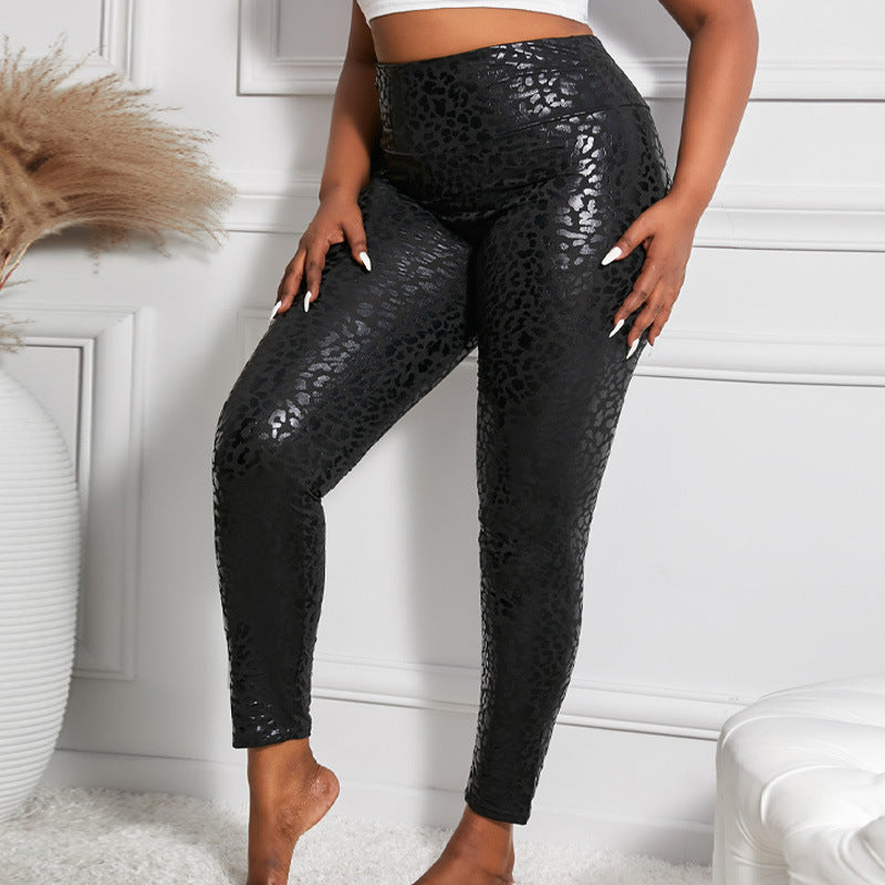 Damen Hochglänzende Leggings mit Leopardenmuster R&B