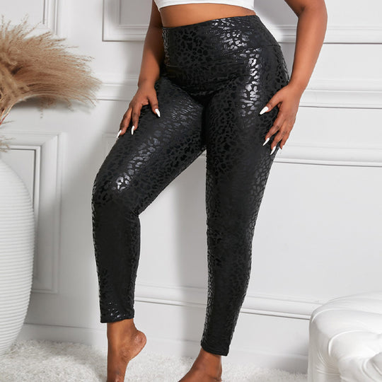 Damen Hochglänzende Leggings mit Leopardenmuster R&B