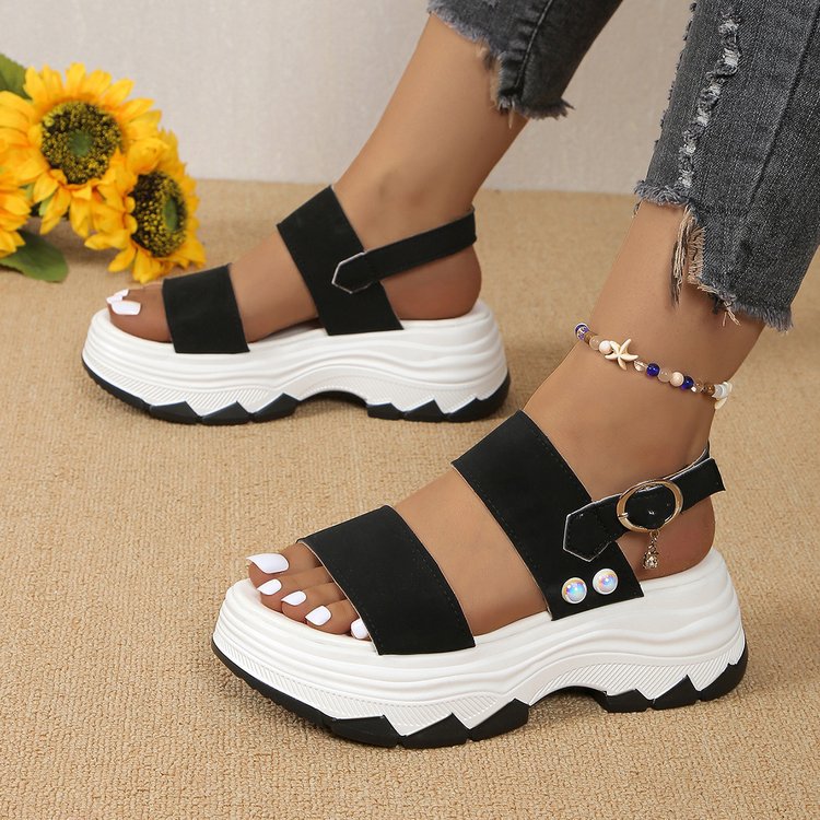 Damen Komfortable Plateau-Sandalen mit breiten Riemen und innovativer Sohle R&B