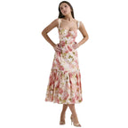 Damen Floral Maxikleid mit schulterfreiem Design und voluminösem Rock R&B