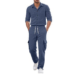 Herren nan geripptes Worker-Hemd mit Brusttaschen und entspannter Cargohose R&B