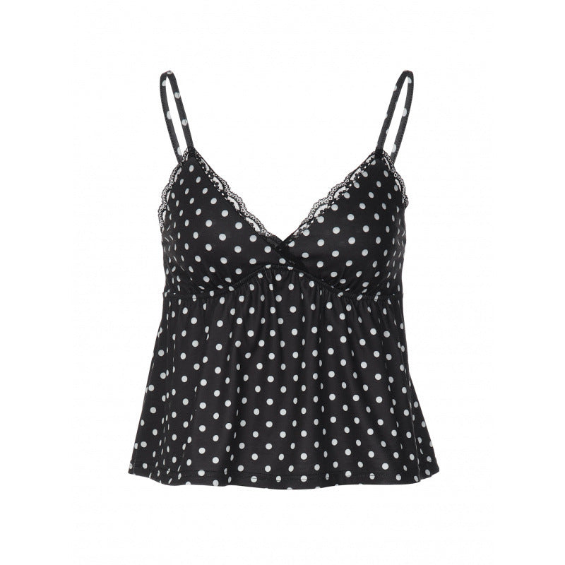 Damen Charmantes Spaghetti-Top mit Polka-Dots und Rüschendetails R&B