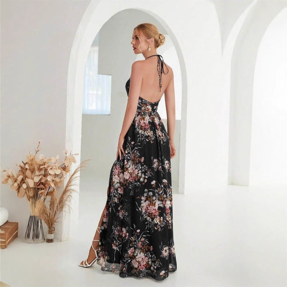 Damen Maxikleid mit hochgeschlossenem Ausschnitt und seitlichem Schlitz R&B